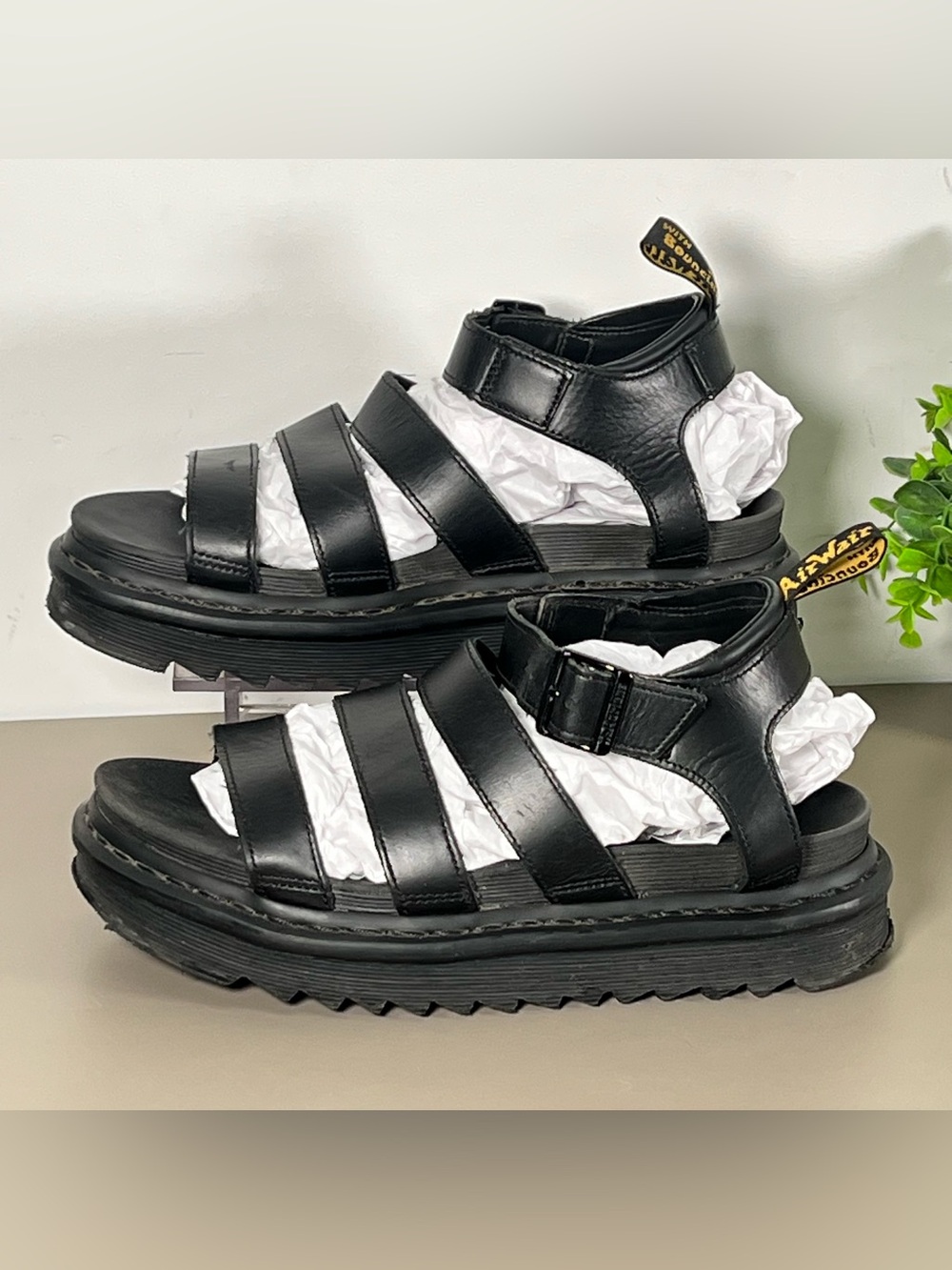 Dr Martens Blaire Black Brando Leather Strap Platform Sandals Women’s Size 9